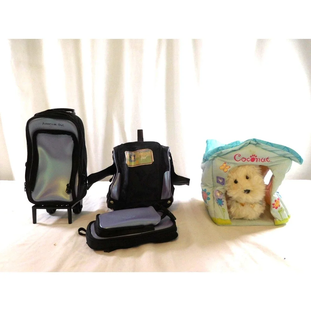 American Girl Doll Sized Luggage Lavender Rolled Suitcase + Backpack + Coconut D